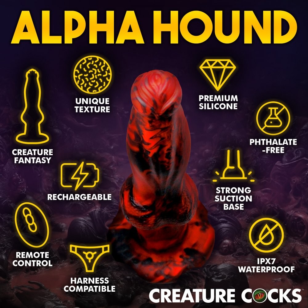 Hell Wolf remote-control thrusting and vibrating silicone dildo, red and black — product view 9