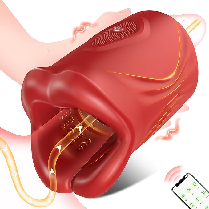 Red lip-style glans vibrator with open-wing design
