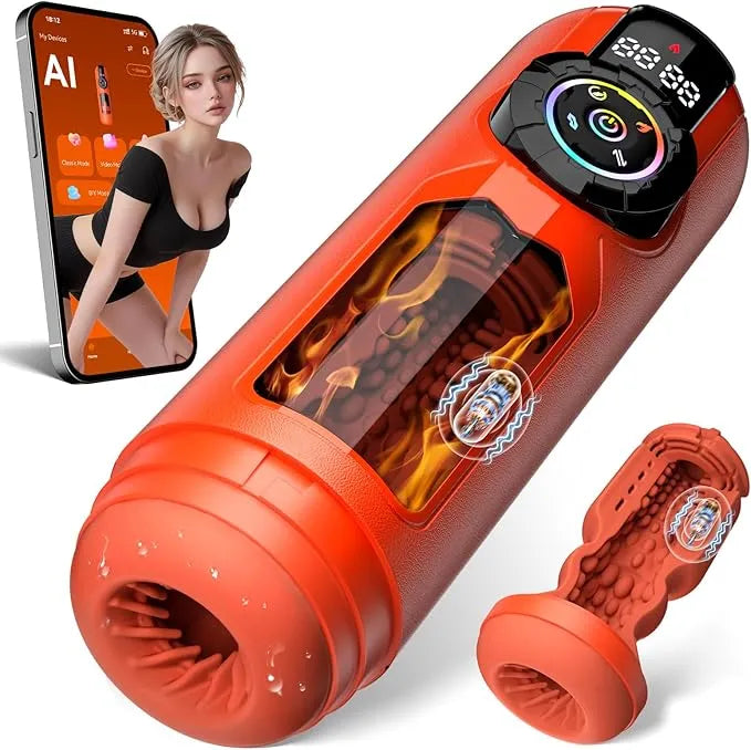 Sexoralab AI heating male masturbator product hero image, app control, 9 modes