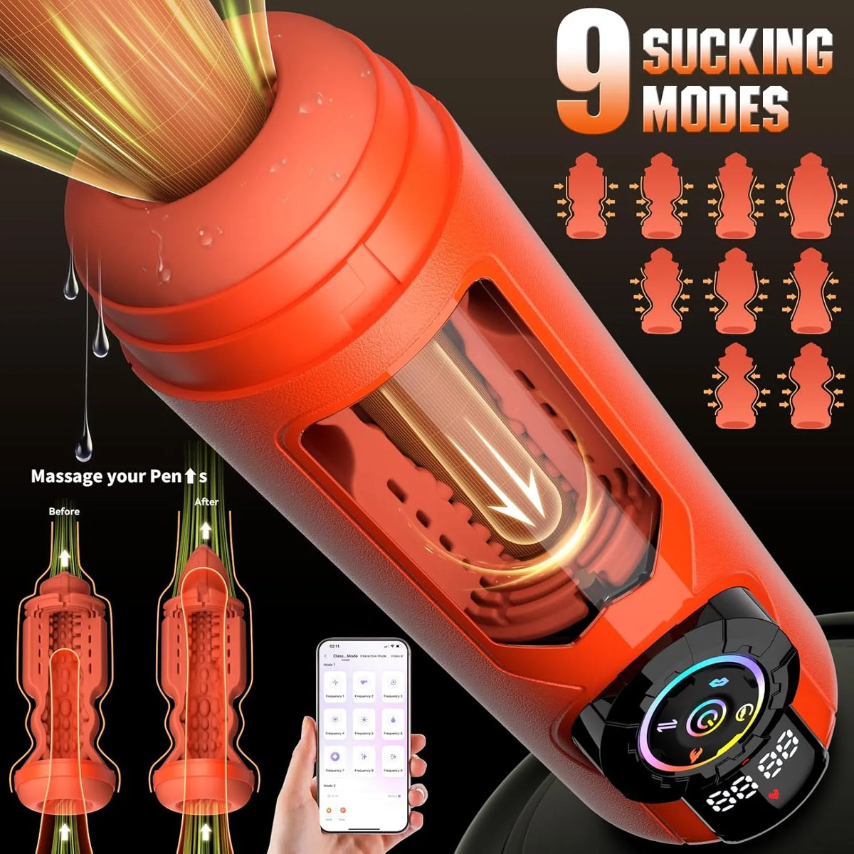 Sexoralab AI heating male masturbator feature image, app control, 9 modes