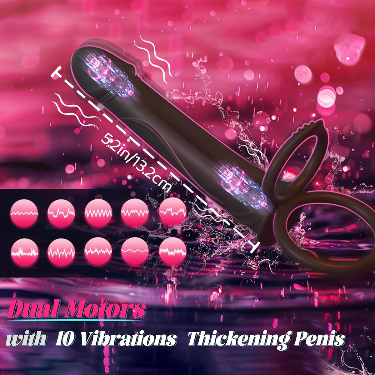Dual-motor wearable vibrating dildo and ring with ten vibration patterns