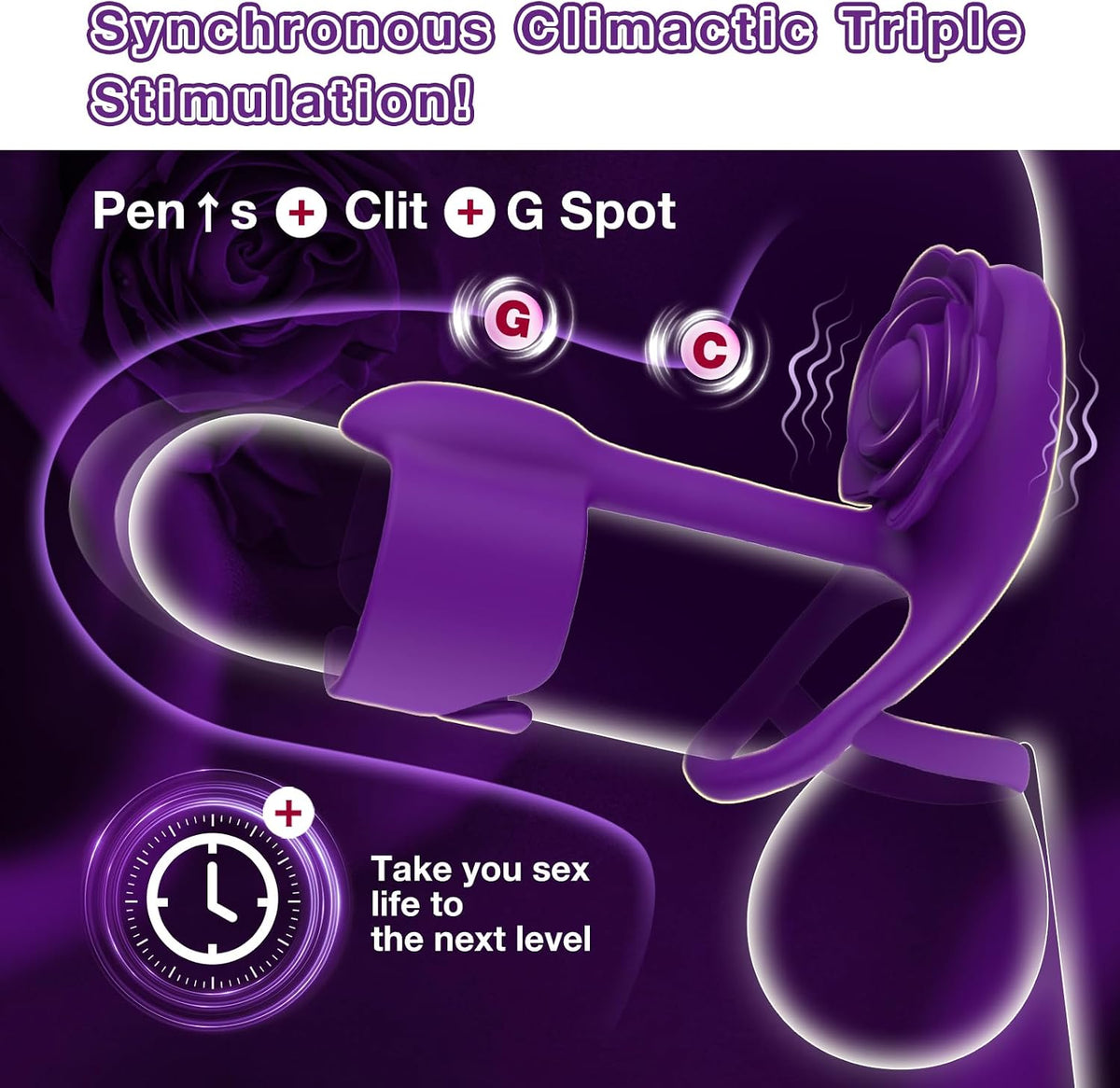 Rose vibrating ring triple external contact design