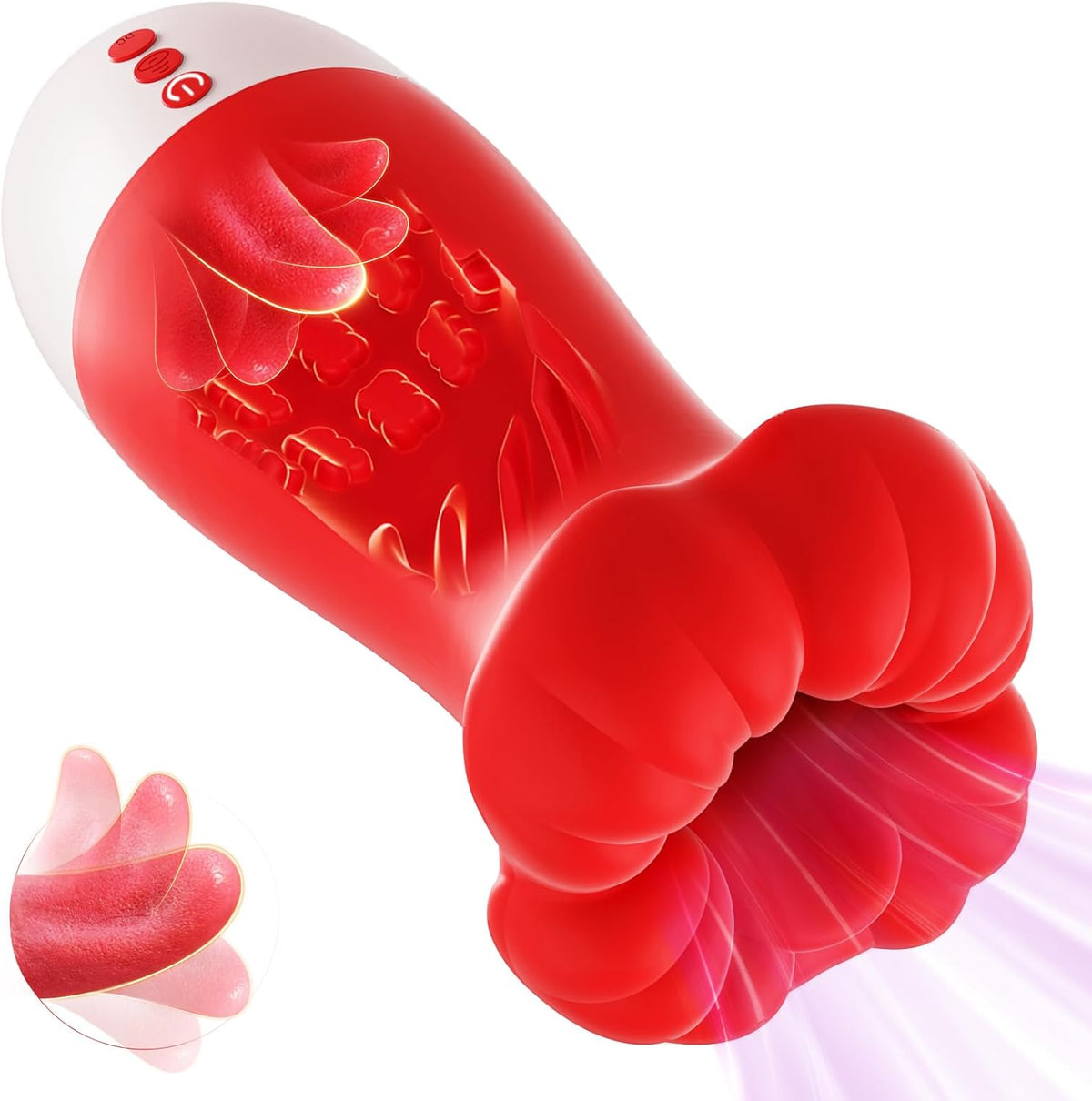 Cherry red squeezable suction and licking glans vibrator