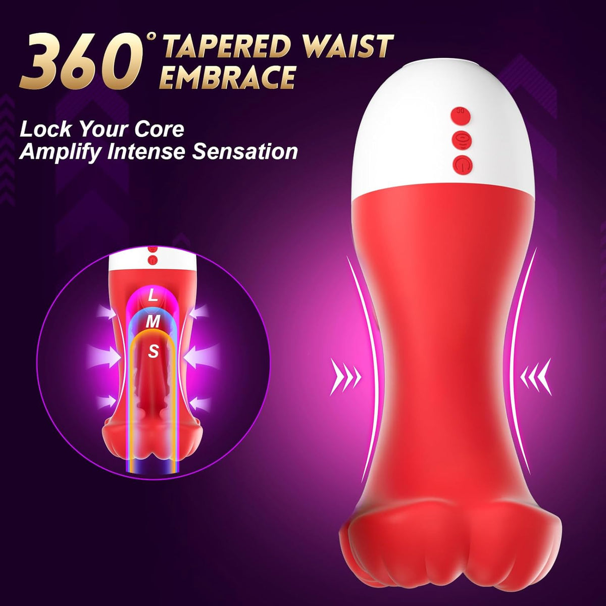 Squeezable cherry glans vibrator with tapered waist