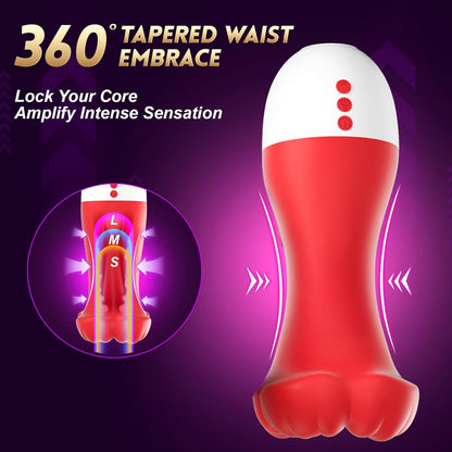 Squeezable cherry glans vibrator with tapered waist