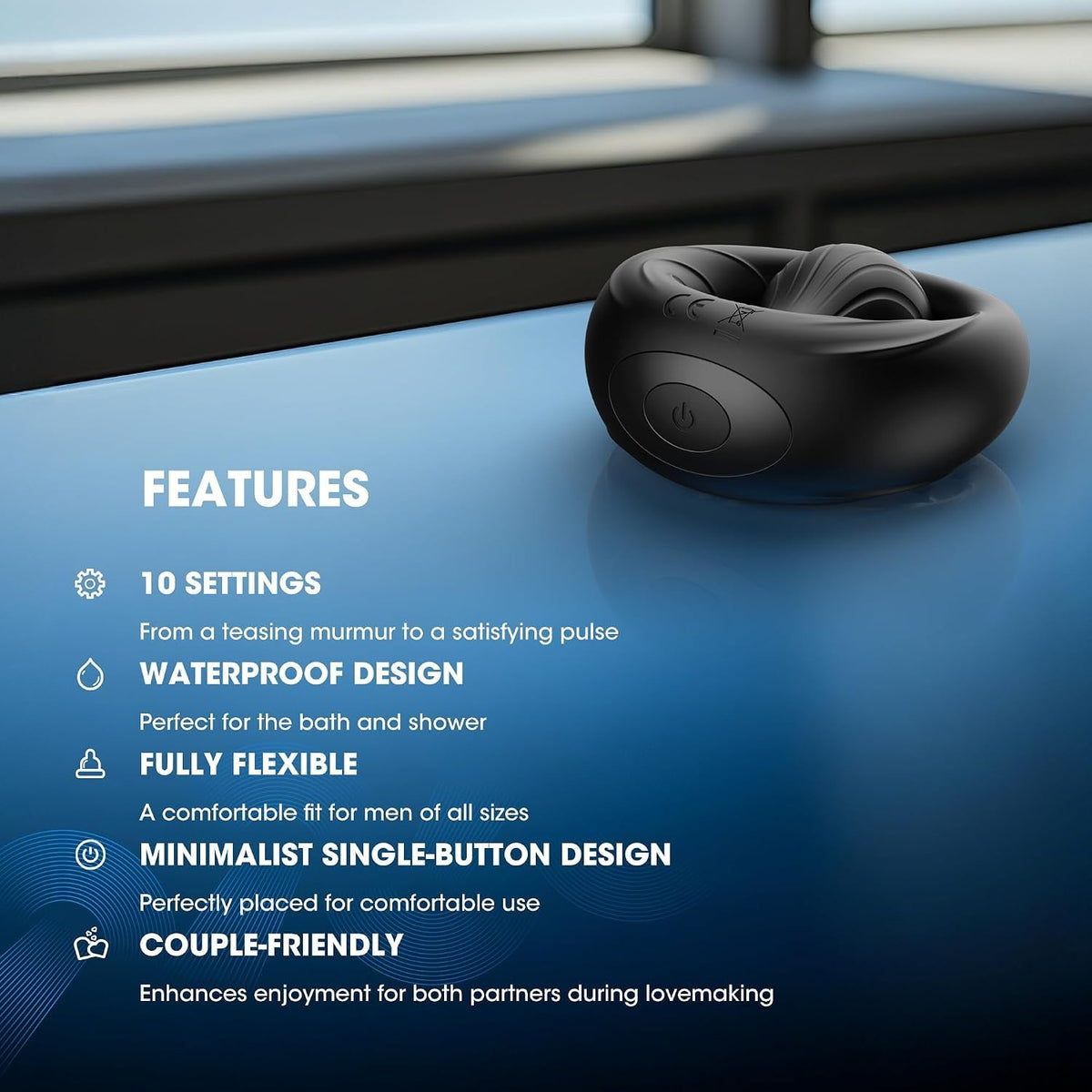 Single-button black vibrating ring features