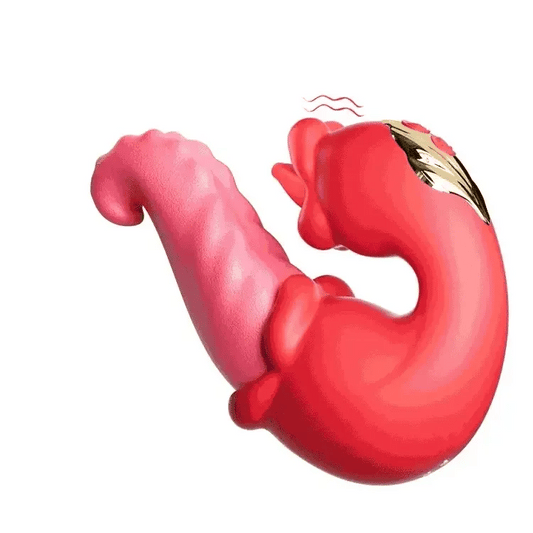 Rose X4 tongue, thrusting and vibration massager in red