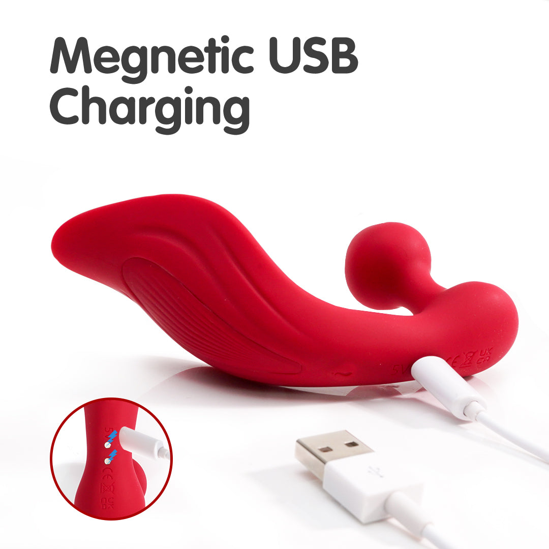 Red Chomper-RCT clitoral vibrator with Magnetic USB Charging.