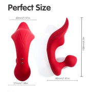 Chomper-RCT red rechargeable clitoral vibrator, showcasing size and dimensions.