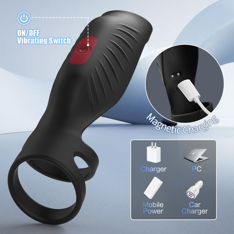 9 Vibrating Cock Ring and Penis Sleeve 2 IN 1 Male Vibrator for Couples