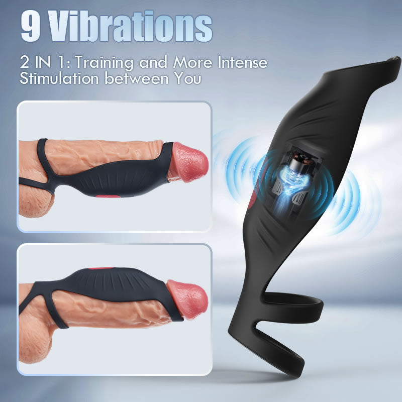 9 Vibrating Cock Ring and Penis Sleeve 2 IN 1 Male Vibrator for Couples