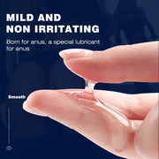 Clear water-based lubricant gel texture shown between fingers