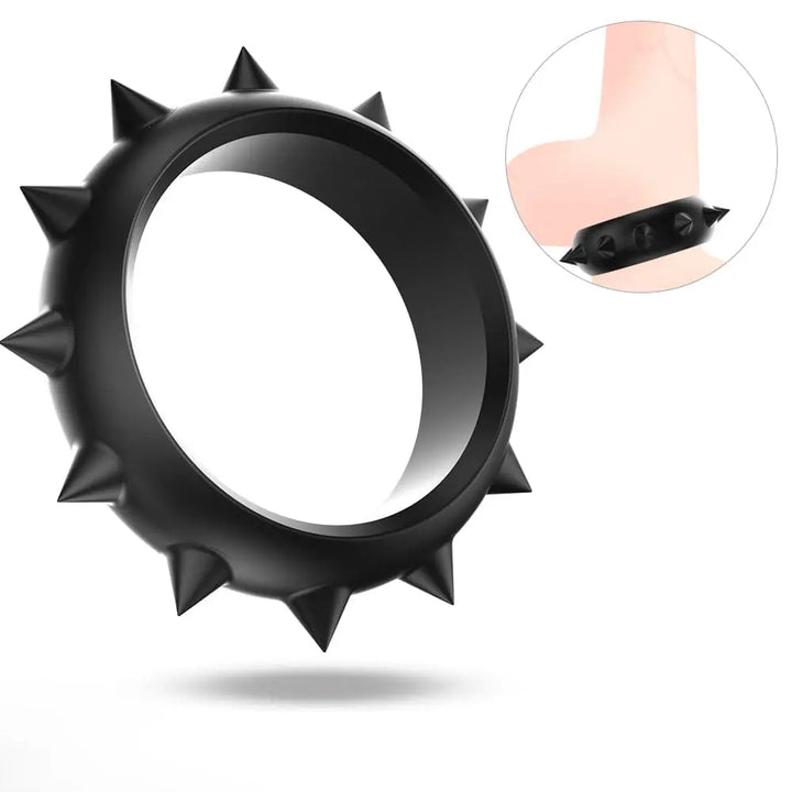 Black spiked stretch ring with flexible band detail