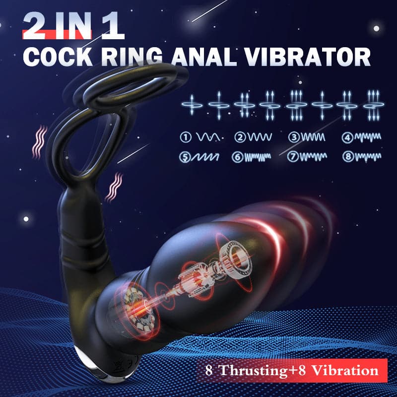 8 Thrusting 8 Vibration double Cock Ring Anal Vibrator——2 in1