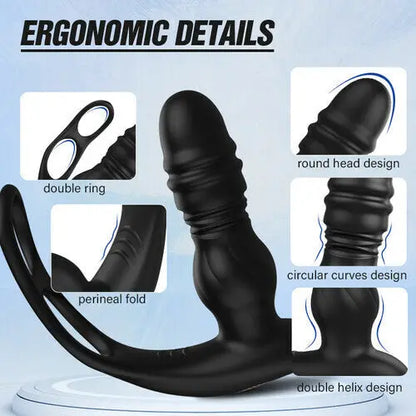 7 Thrusting 7 Vibrating Dual Cock Ring Male Prostate Massager Sweetstoy