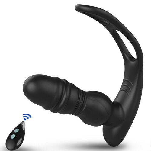 7 Thrusting 7 Vibrating Dual Cock Ring Male Prostate Massager