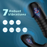 Alessandro massager diagram showing seven vibration patterns in shaft and base