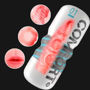 White manual stroker with ribbed and raised internal textures