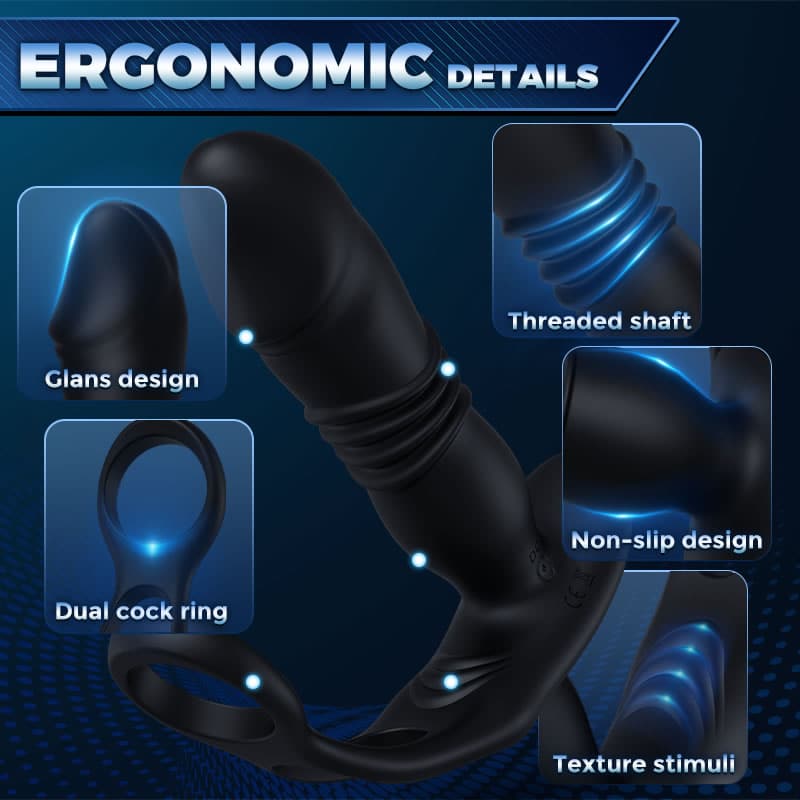 3 -Thrusting & 12 -Vibrating Cock Rings Prostate Massager
