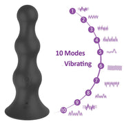 Inflatable telescopic massager showing ten selectable vibration patterns