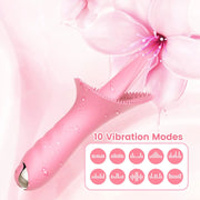 Pink tongue vibrator showing ten vibration modes
