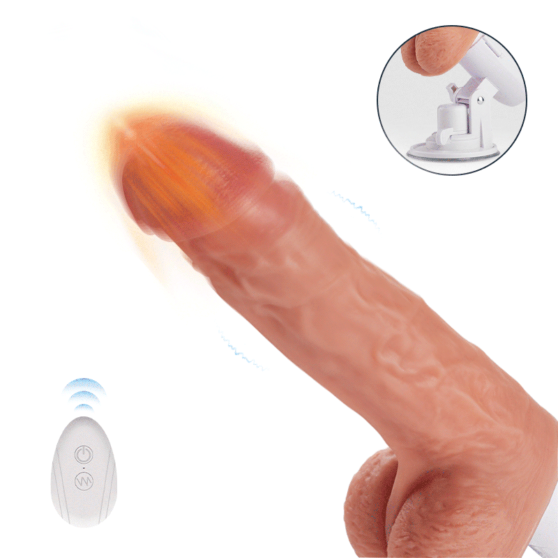 Cal-8 Dildo multiángulo de empuje, rotación, vibración y calentamiento con mando a distancia