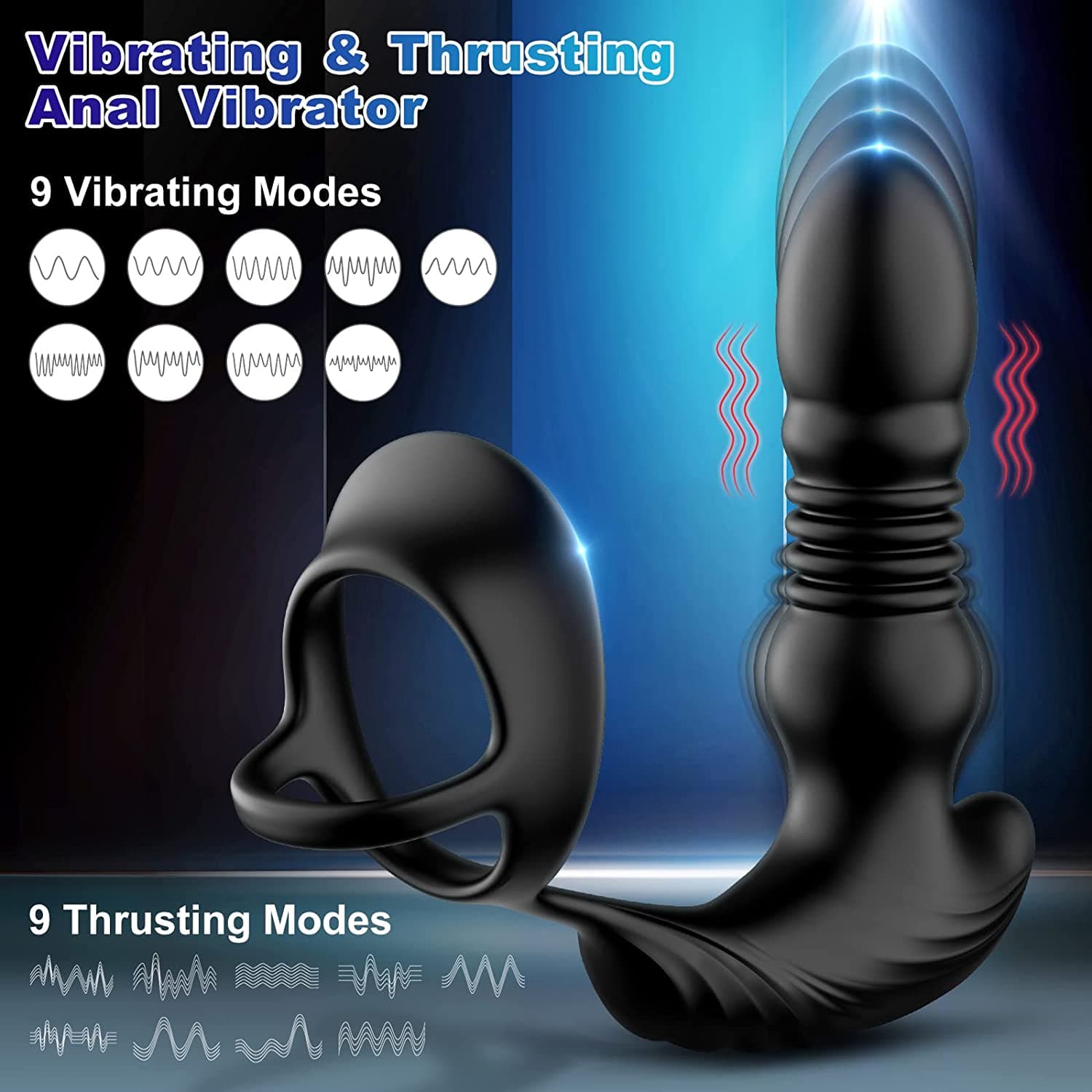 9 insertion and vibration modes prostate massager with cock ring, app and remote control anal sex toy