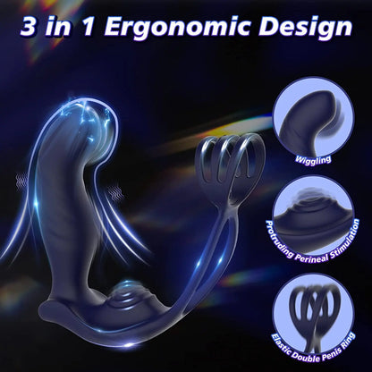 3 in 1 Vibrating Butt Plug Anal Vibrator with Dual Penis Rings Sweetstoy