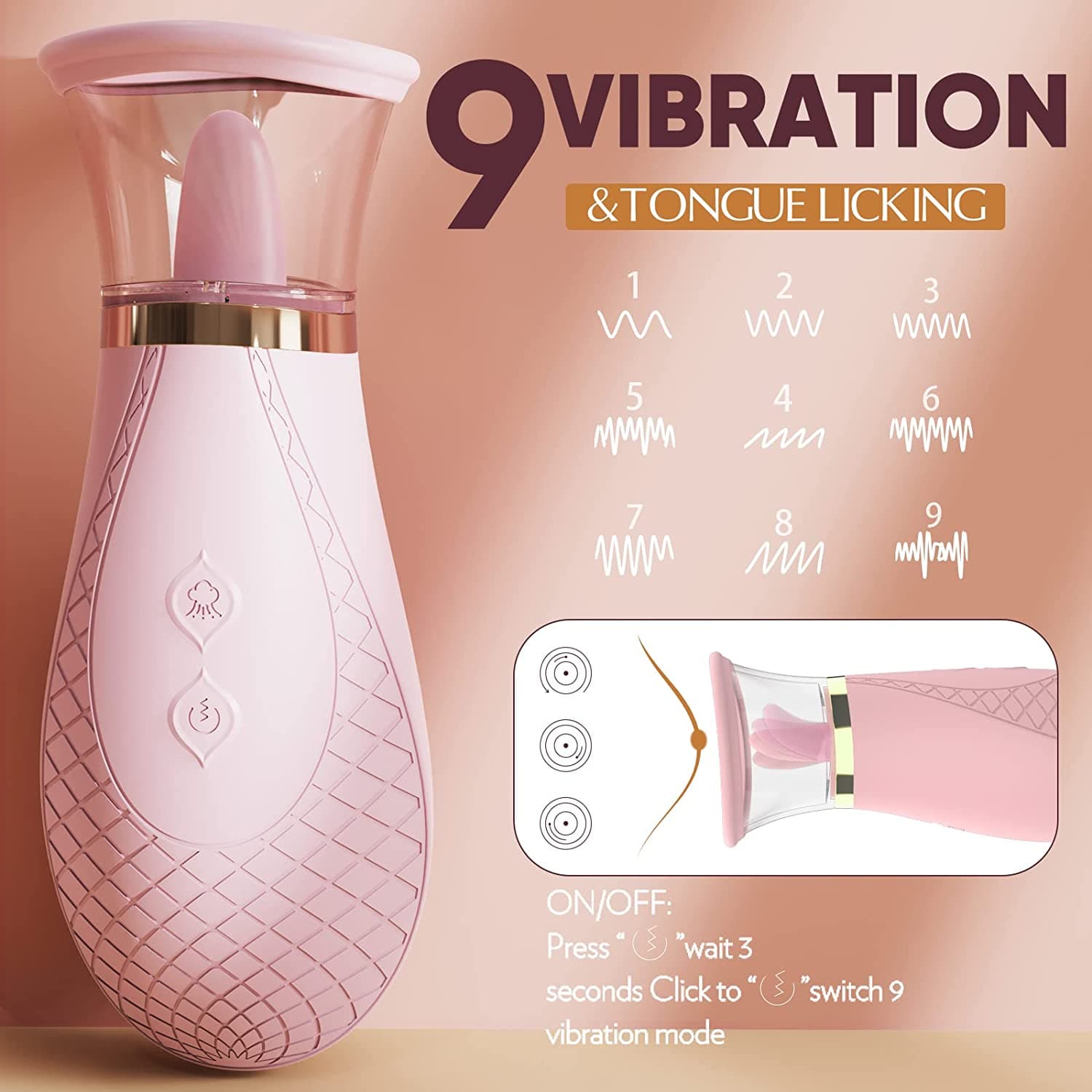 【NEW】3 in 1 Tongue sucking and licking clit or nipple stimulator-3 suction and 9 vibration pink
