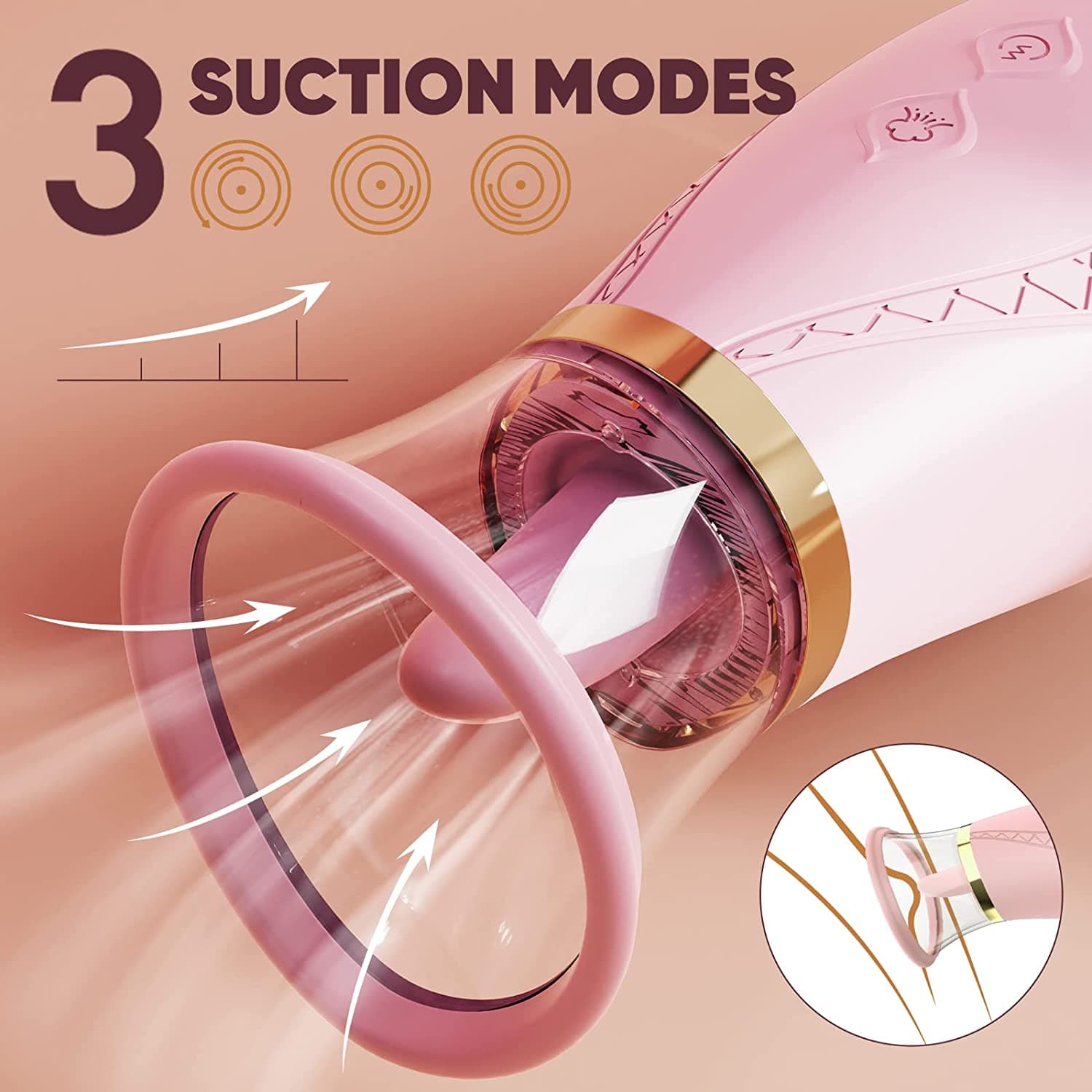 【NEW】3 in 1 Tongue sucking and licking clit or nipple stimulator-3 suction and 9 vibration pink