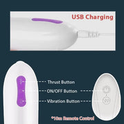 Cal-8 Thrusting Rotating Vibrating Multi-angle Heating Dildo Remote Control — charging and power graphic