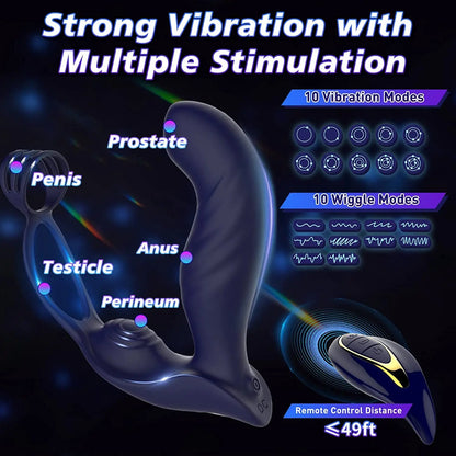 3 in 1 Vibrating Butt Plug Anal Vibrator with Dual Penis Rings Sweetstoy