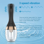 Water jet enema diagram showing three vibration settings and controls