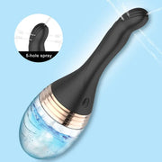 Water jet enema with five-hole spray nozzle and blue reservoir