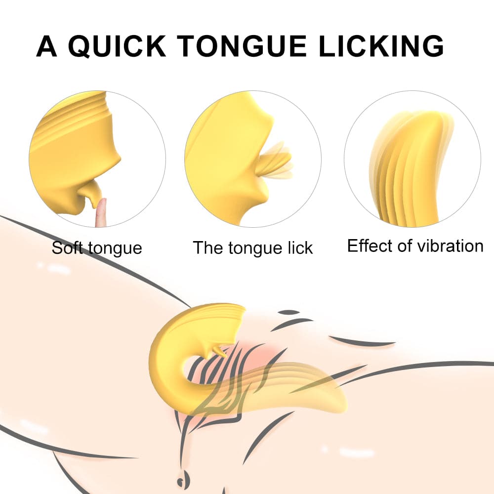 2 in 1 clitoral tongue dildo vaginal G-spot vibrator, 9 modes - banana yellow, burgundy, black