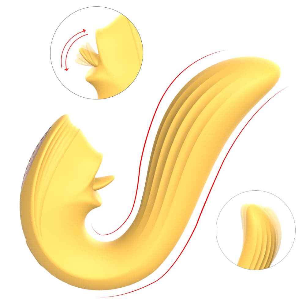 2 in 1 clitoral tongue dildo vaginal G-spot vibrator, 9 modes - banana yellow, burgundy, black